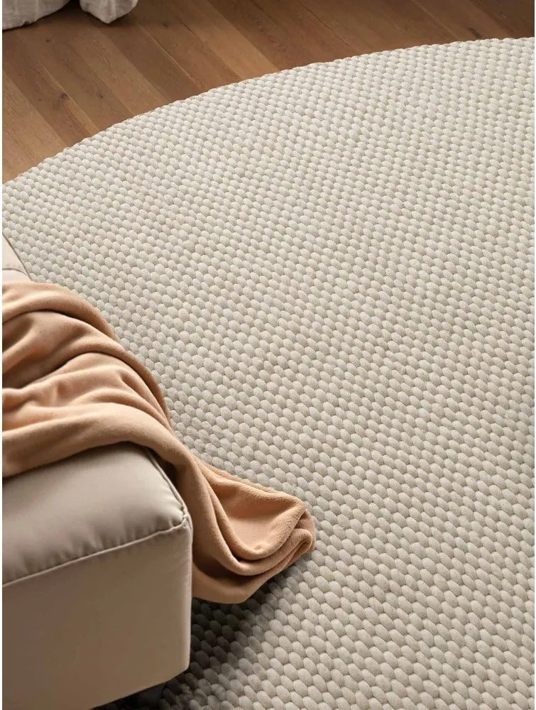 Кремав ръчно изработен вълнен кръгъл килим ø 160 cm Lyon Beans – Elle Decoration