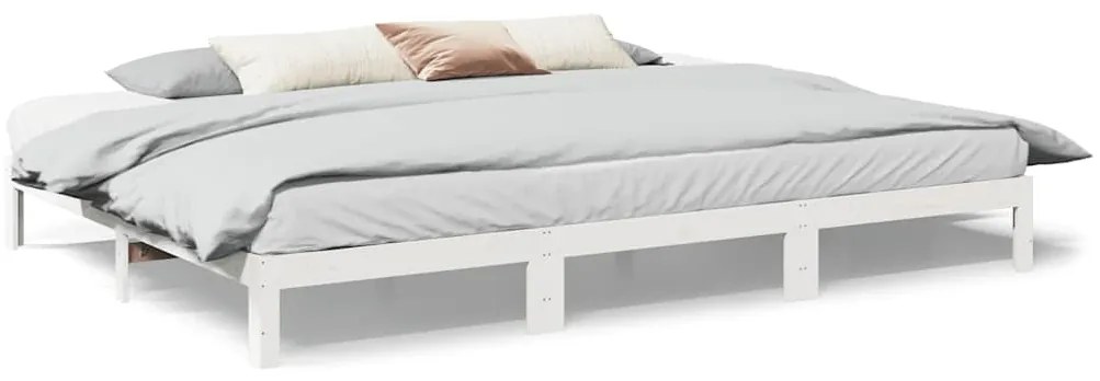 3324569 vidaXL Семейна рамка за легло без матрак Бяла Масивна дървесина Бор