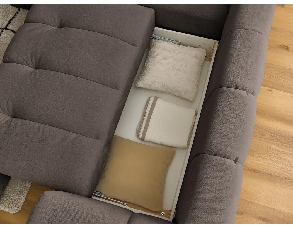 Кафяво-сив сгъваем/с място за съхранение ъглов диван (ляв ъгъл/L форма) Fuji – Bobochic Paris