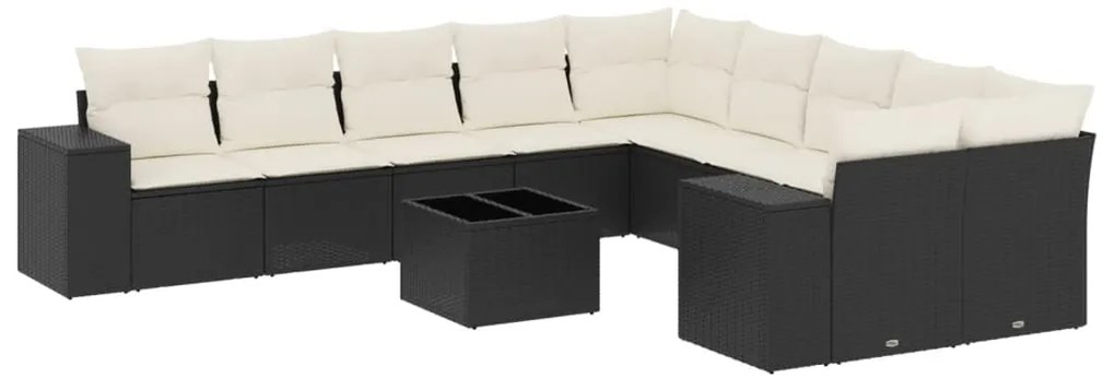 3255453 vidaXL Градински комплект диван с възглавници 11 части черен полиратан