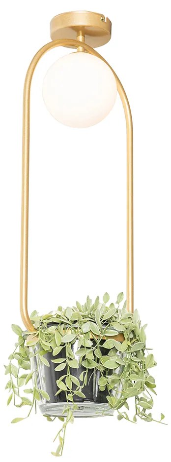 Таванна лампа в стил арт деко златиста с бяло стъкло - Isabella