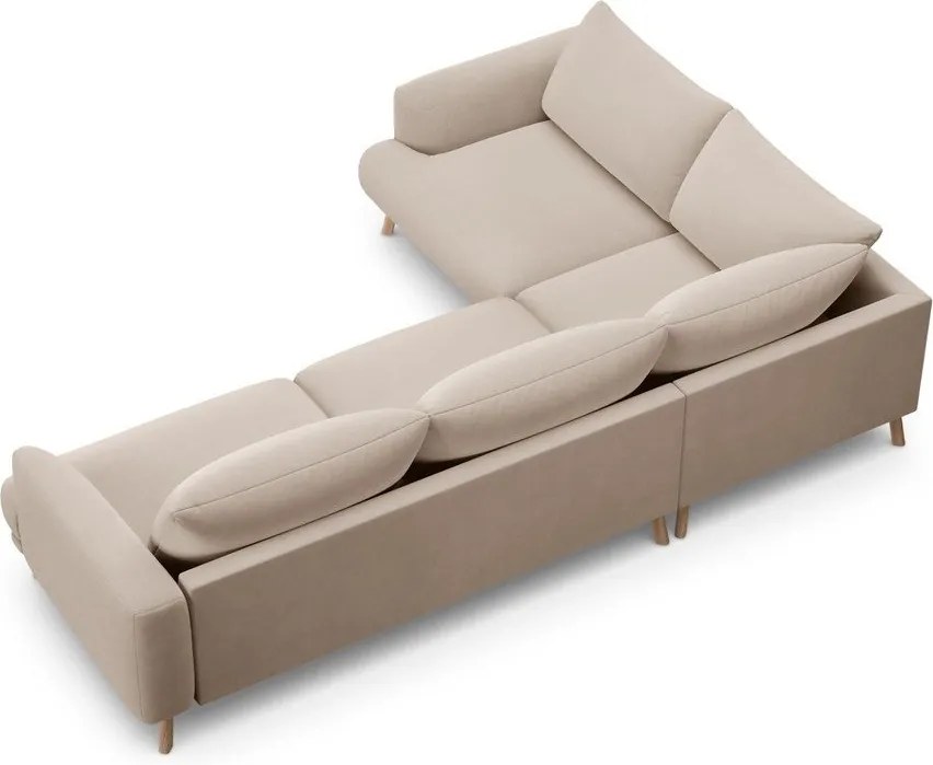 Бежов кадифен ъглов диван (ляв ъгъл/L форма) Naomi – Micadoni