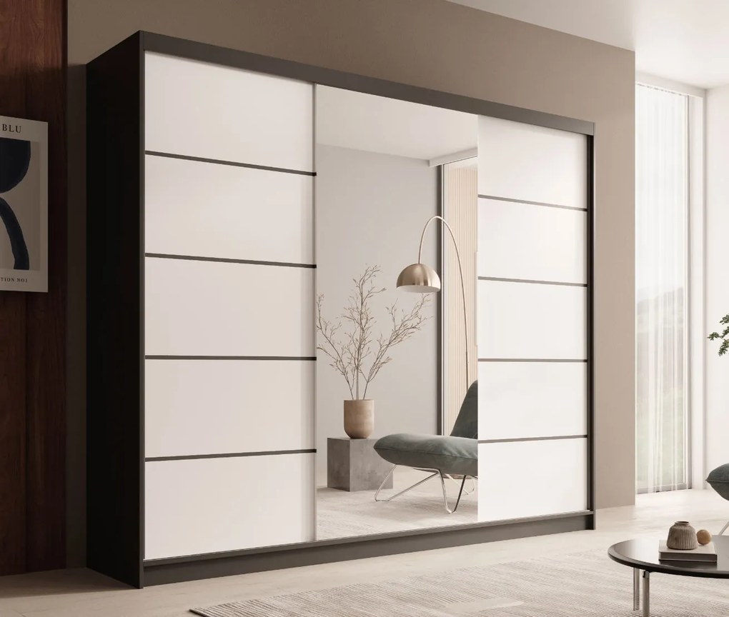 Гардероб Galadriel 250 с плъзгащи врати-Черен-Бял