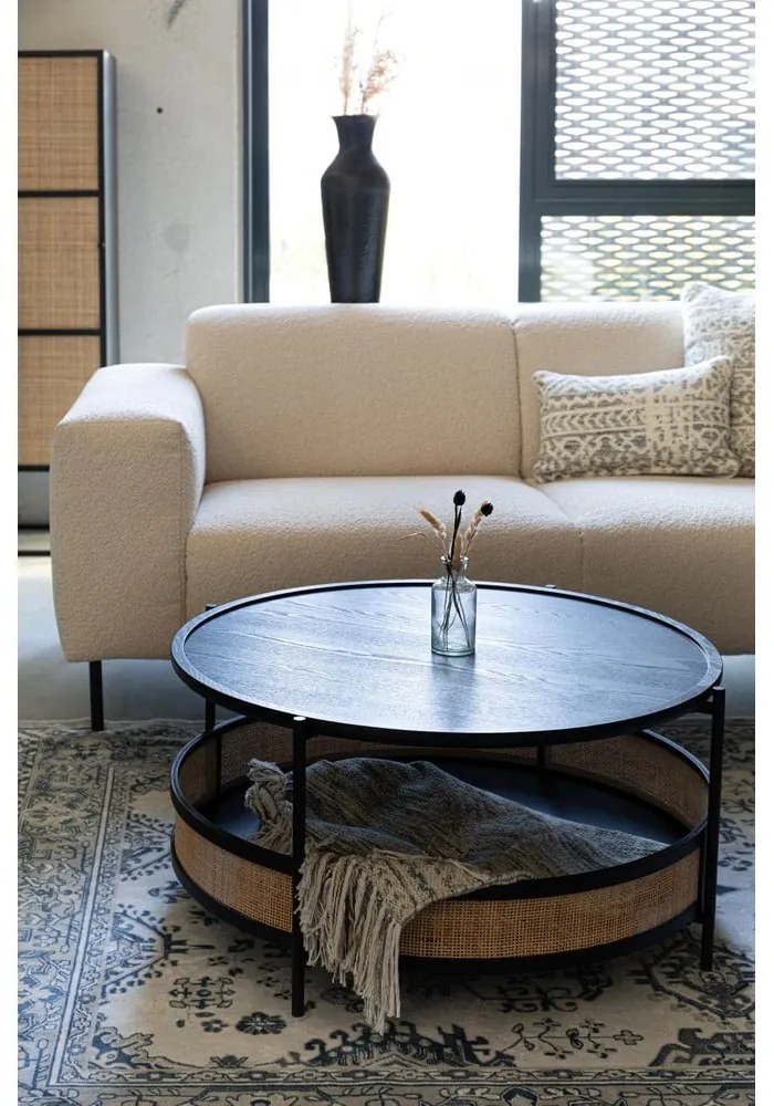 Kръгла масичка за кафе в черен и естествен цвят ø 80 cm Makoto – White Label