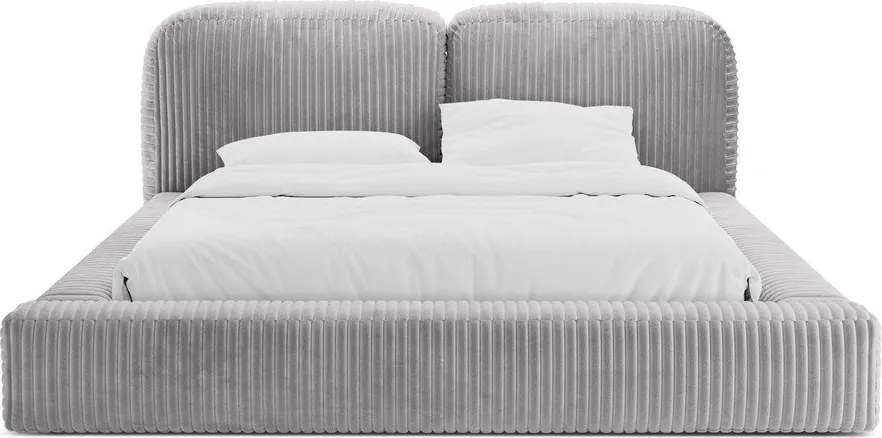 Светлосиво тапицирано двойно легло с място за съхранение и включена подматрачна рамка 180x200 cm Martina – Micadoni