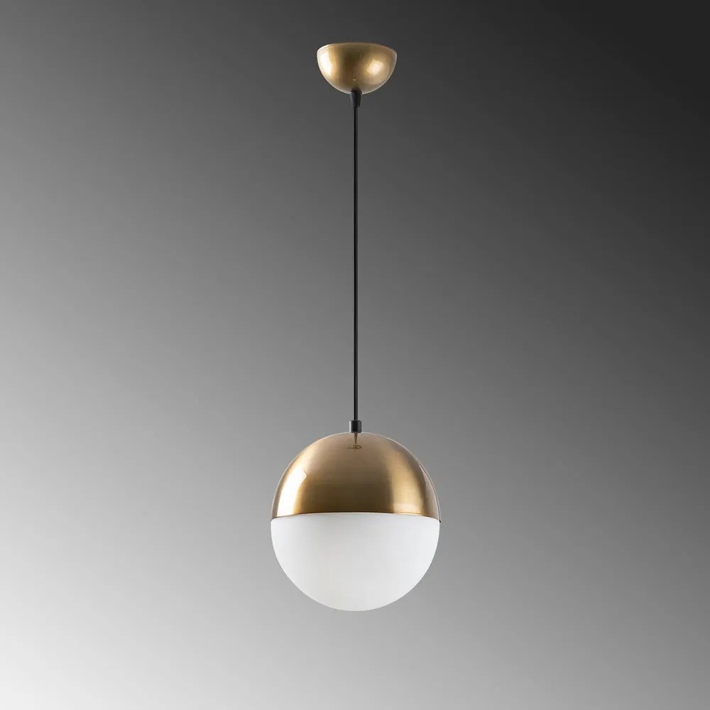 Бяло и златисто висящо осветително тяло със стъклен абажур ø 20 cm Bastos – Opviq lights