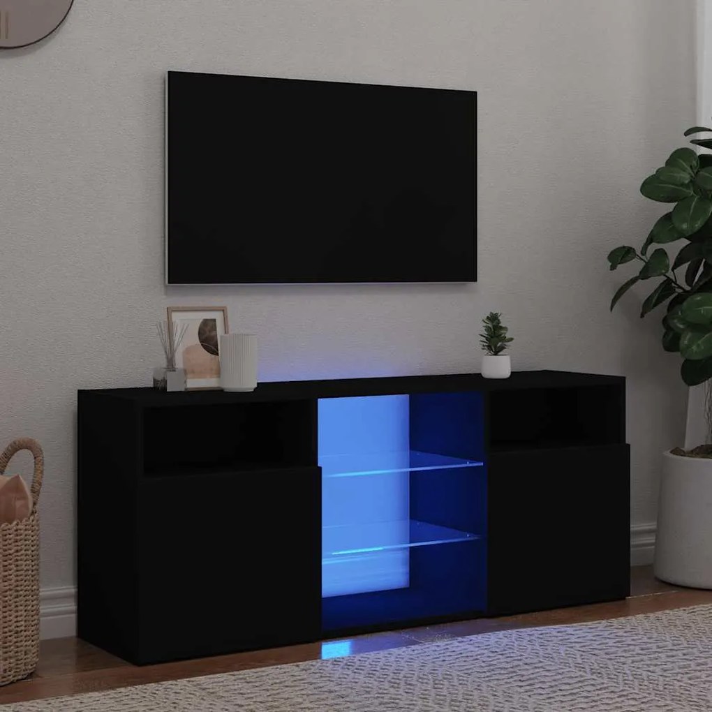 804302 vidaXL ТВ шкаф с LED осветление, черен, 120x30x50 см