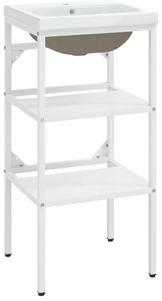 3101373 vidaXL Рамка за мивка за баня с вграден умивалник, бяла, желязна