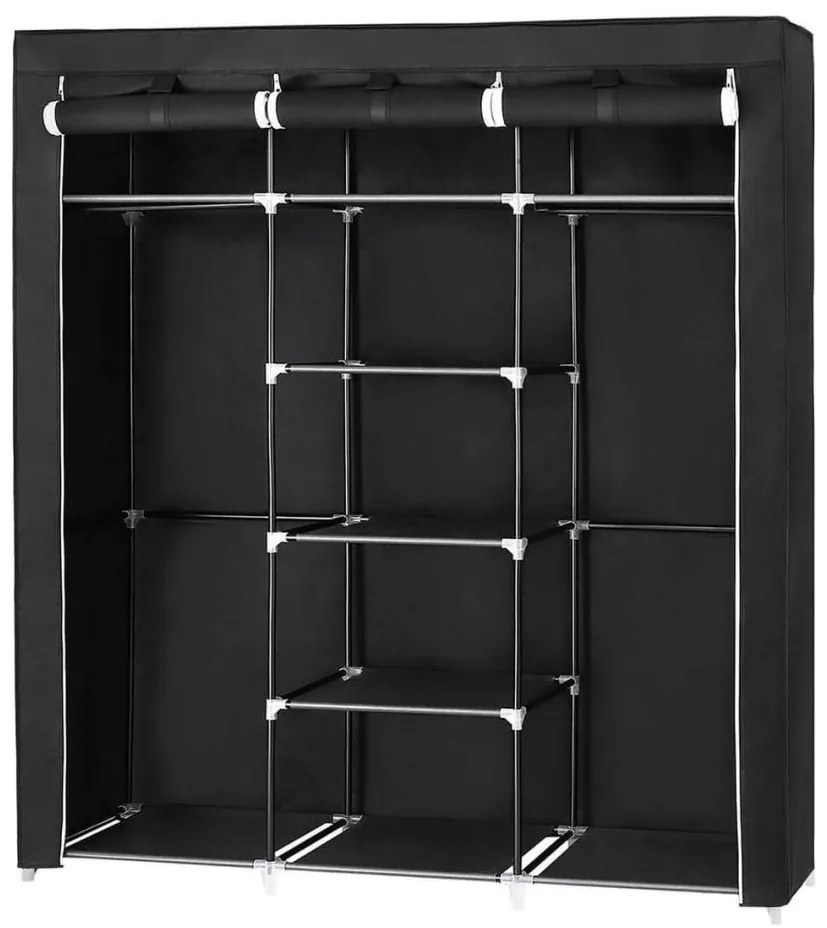 Платнен гардероб с рафтове и лост за дрехи MATIS 150x175 cm черен