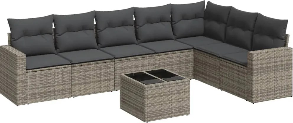 3251397 vidaXL Градински комплект диван с възглавници 8 части сив полиратан