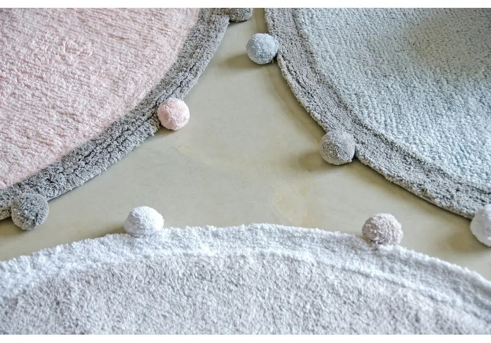 Светлосив ръчно изработен памучен детски килим подходящ за пране ø120 cm Bubbly – Lorena Canals