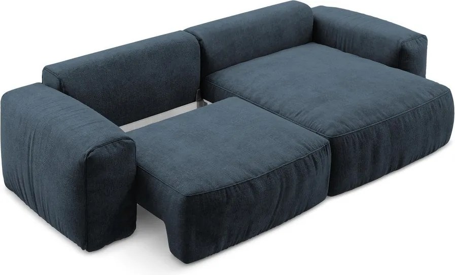 Тъмносин шенилов сгъваем ъглов диван (десен ъгъл) Kuki – Makamii
