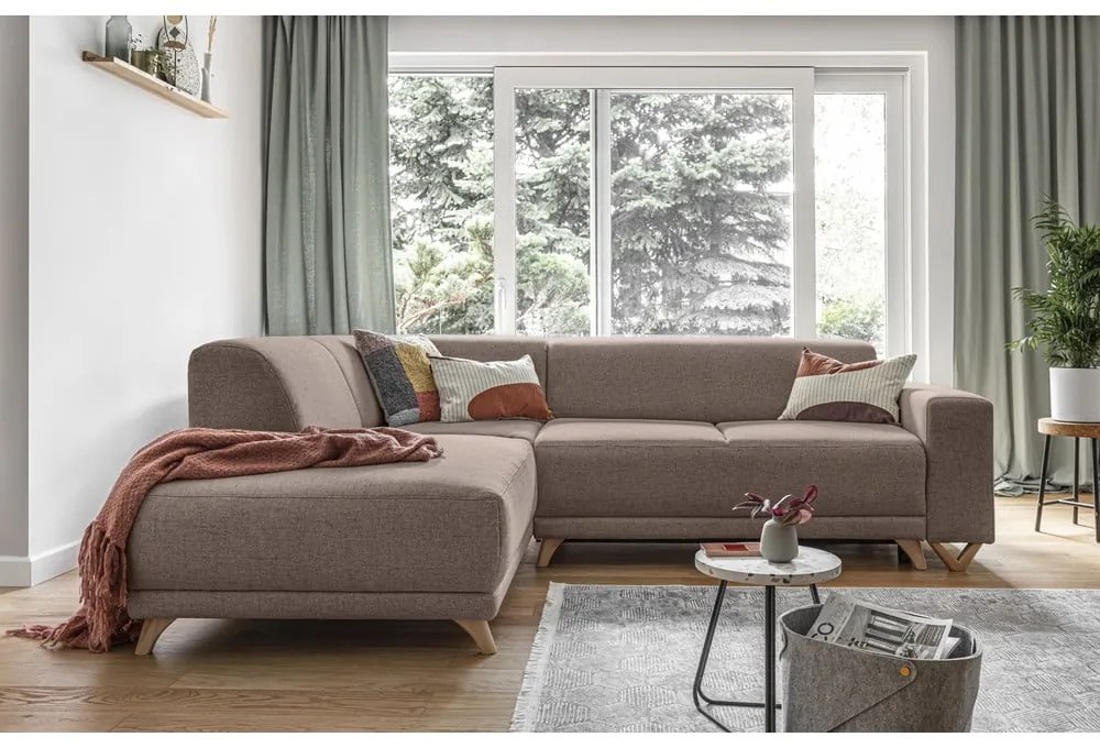 Кафяв разтегателен/с място за съхранение ъглов диван (ляв ъгъл/L форма) Classy Sophie – Miuform