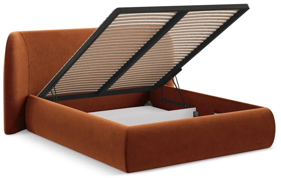 Двойно легло теракотено тапицирано с място за съхранение и включена подматрачна рамка 180x200 cm Hauke – Makamii