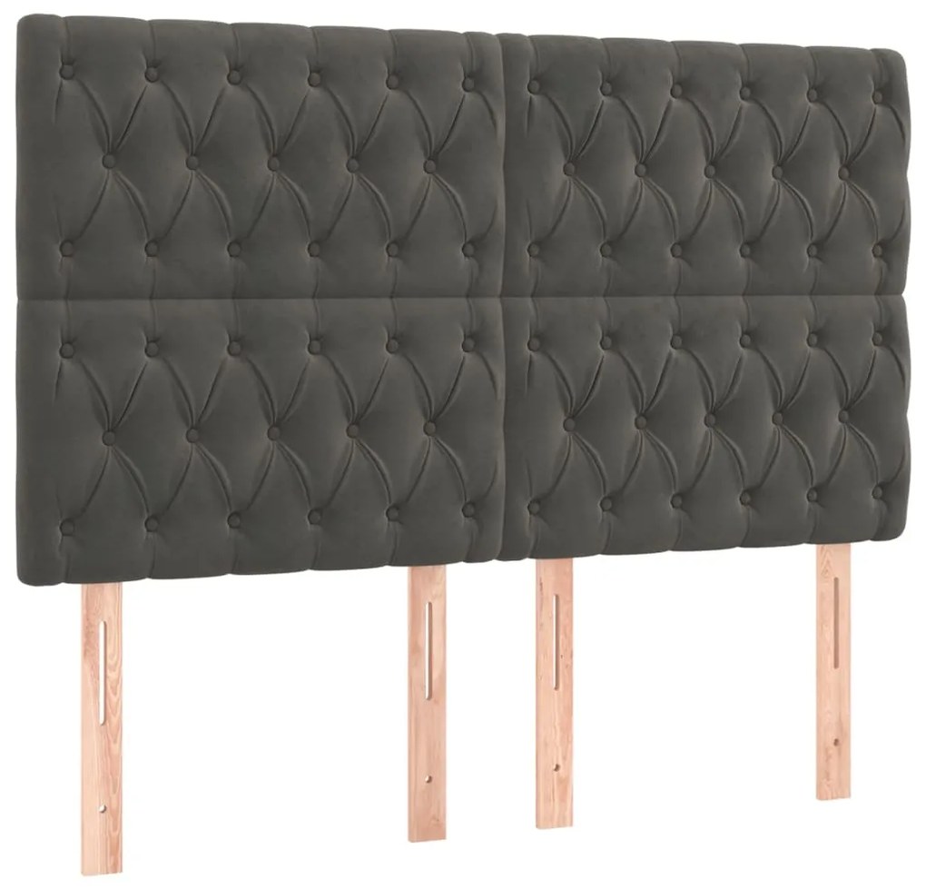 3116723 vidaXL Табла за легло, тъмносива, 160x7x118/128 см, кадифе