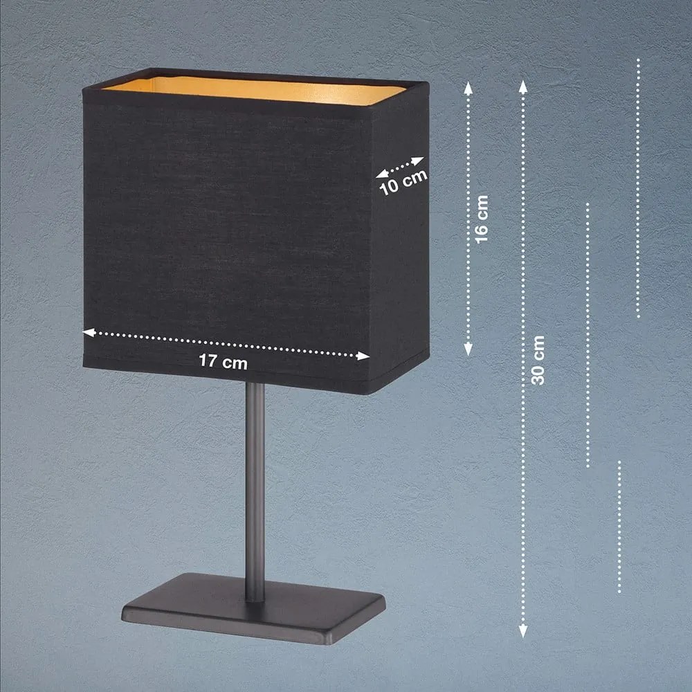 Черна настолна лампа с текстилен абажур (височина 30 cm) Kate – Fischer & Honsel