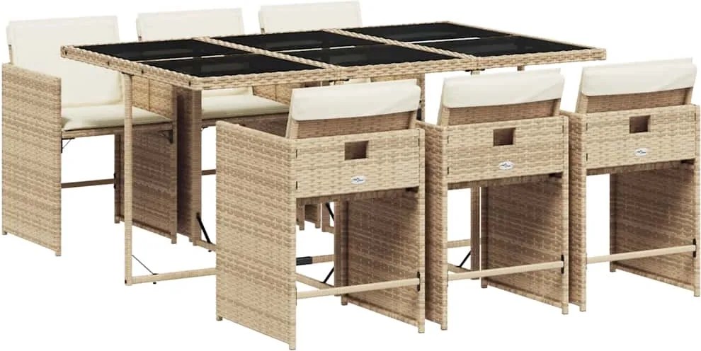 3211090 vidaXL Градински комплект с възглавници, 7 части, бежов полиратан