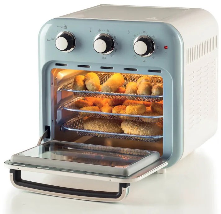 Фритюрник-фурна с горещ въздух Ariete VINTAGE 4632/05, 1400W, 16 л, До 230C, Таймер 60 мин, Въртяща се кошница, Бял/Светлосин