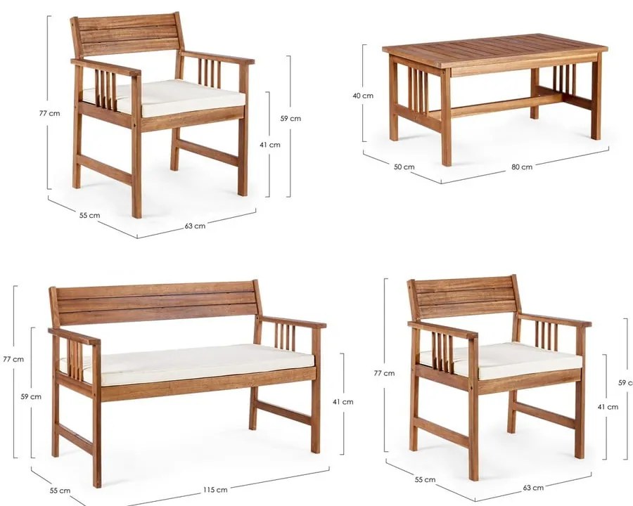 Градински комплект от за отдих от масивна акация в тъмно естествен цвят за 4 Noemi – Bizzotto