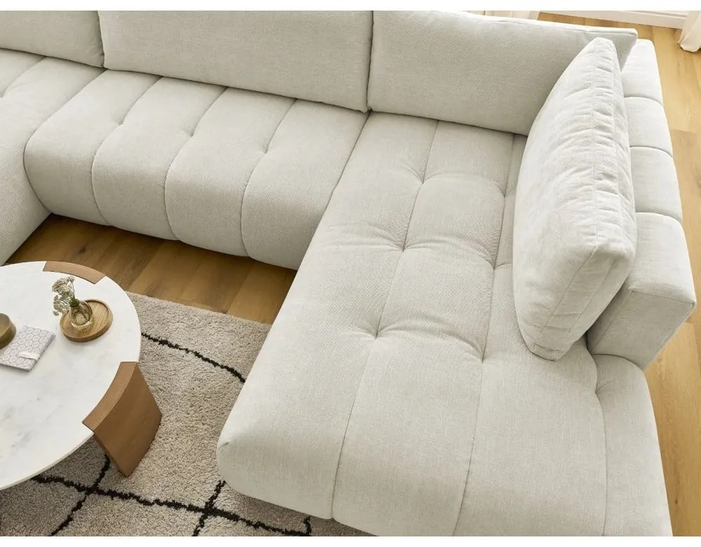 Бежов сгъваем/с място за съхранение ъглов диван (десен ъгъл/U форма) Fuji – Bobochic Paris