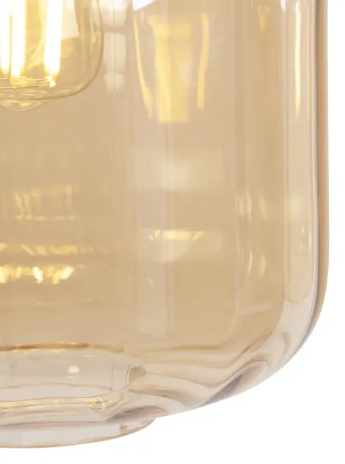 Дизайнерски висящ аплик черен с кехлибарено стъкло 3-светлина 161,5 см - Qara