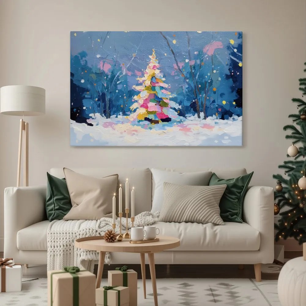 Картина на платно – Коледно дърво в зимен пейзаж