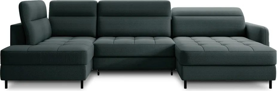 Зелен кадифен разтегателен ъглов диван с място за съхранение (ляв ъгъл U форма) Berrto – ELTAP