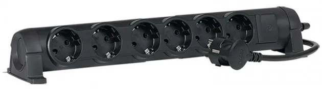Legrand 694609  Разклонител 6х2P+E с кабел 1,5 метра, немски стандарт, Черен - 694609