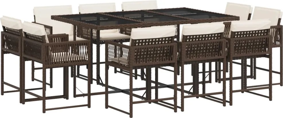 3211569 vidaXL Градински комплект с възглавници 11 части кафяв полиратан