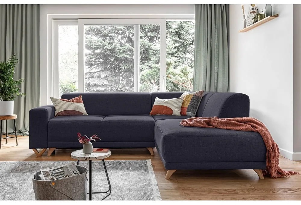 Антрацитен разтегателен/с място за съхранение ъглов диван (десен ъгъл/L форма) Classy Sophie – Miuform