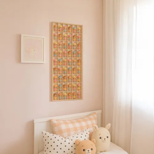 Дървен рафт за кукли или коли - 54 отделения