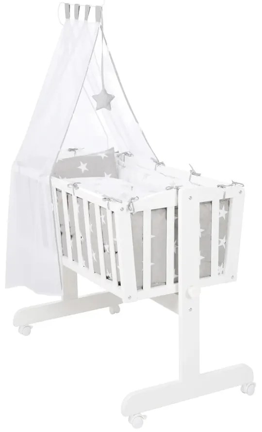Бяла люлка на колела с балдахин 40x90 cm Little stars - Roba