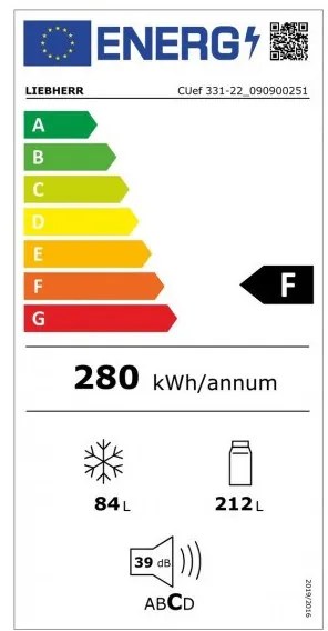Хладилник с фризер Liebherr CUef 331, 296 Л, Клас F, SN-ST, SmartFrost, SmartSteel, FrostSafe, VarioSpace, Сив