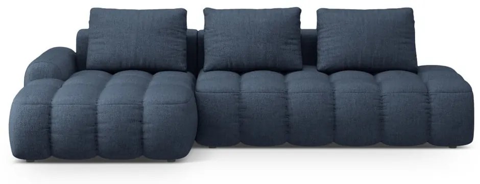 Тъмносин сгъваем/с място за съхранение ъглов диван (ляв ъгъл) Linz – Cosmopolitan Design