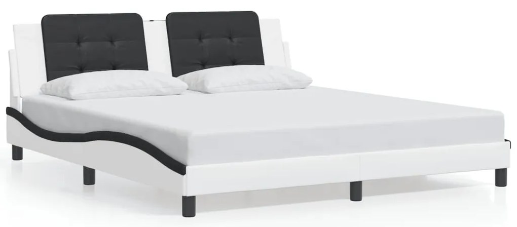 3208204 vidaXL Рамка за легло без матрак Zadar, бяла, черна, 180x200см, изкуствена кожа
