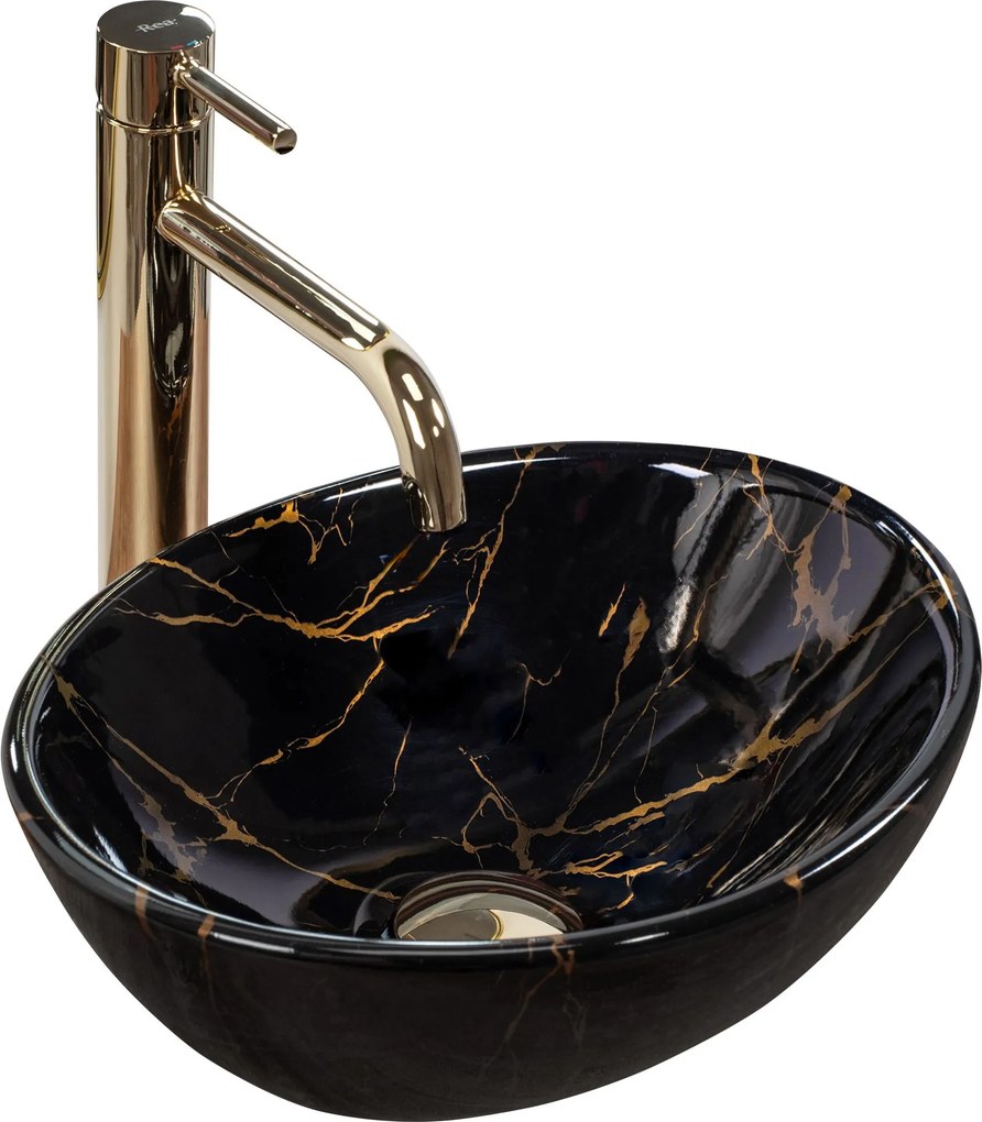 Умивалник за плот Rea Sofia Mini Black Marble Shiny