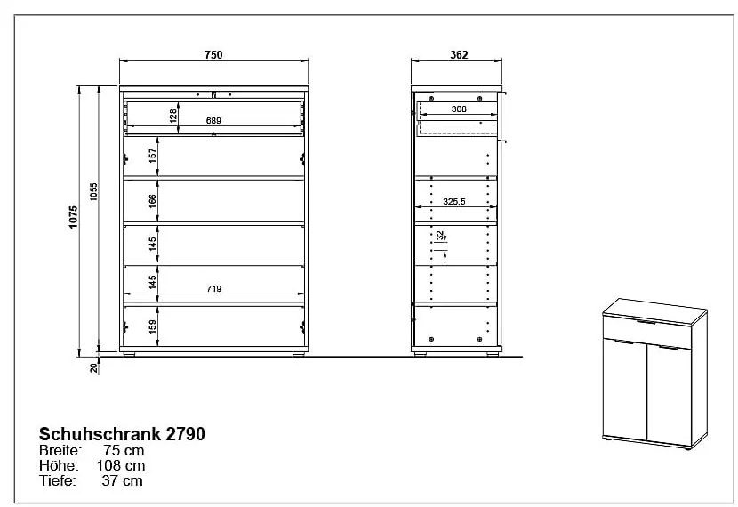 Шкаф за обувки в дъбов декор с чекмеджета Fremont - Germania