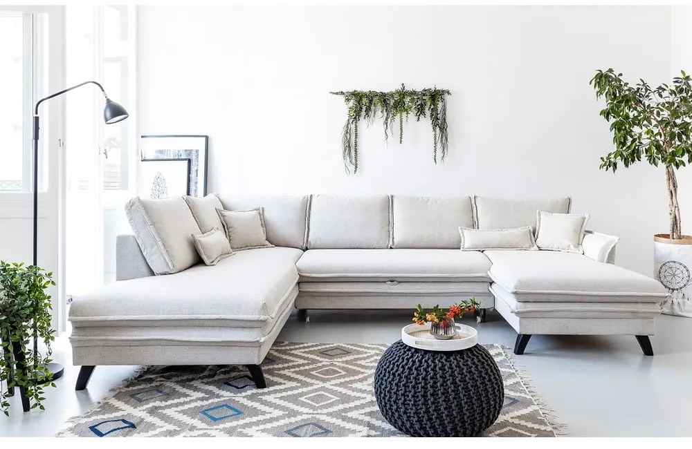 Светлобежов U-образен разтегателен диван, ляв ъгъл Charming Charlie - Miuform