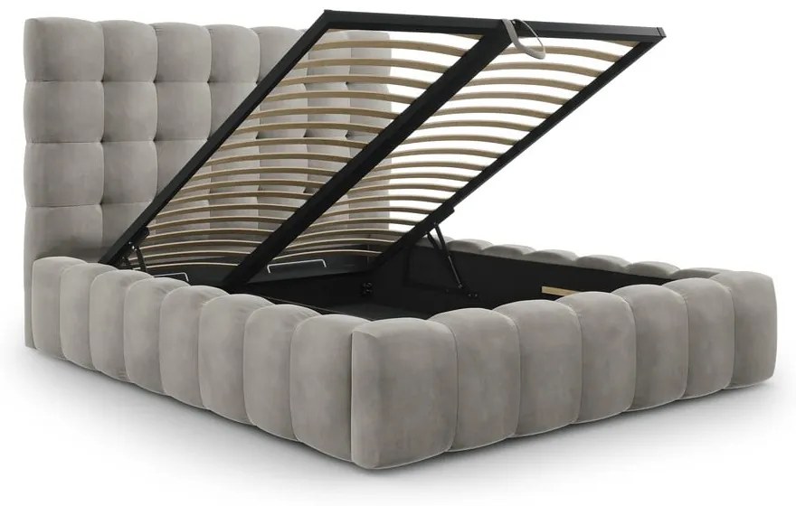 Светлосиво тапицирано двойно легло с място за съхранение и решетка 160x200 cm Bali - Cosmopolitan Design