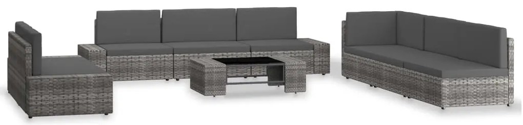 3054609 vidaXL Градински лаундж комплект, 9 части, полиратан, сив