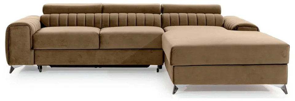 Светлокафяв кадифен разтегателен ъглов диван с място за съхранение (десен ъгъл) Grayson – ELTAP