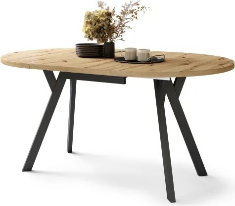 АЛМО Дъб Артисан/черни крака - КРЪГЛА РАЗТЕГАТЕЛНА МАСА С Y-ОБРАЗНИ КРАКА В ЛОФТ/ИНДУСТРИАЛЕН СТИЛ ЗА ХОЛ ИЛИ ТРАПЕЗАРИЯ