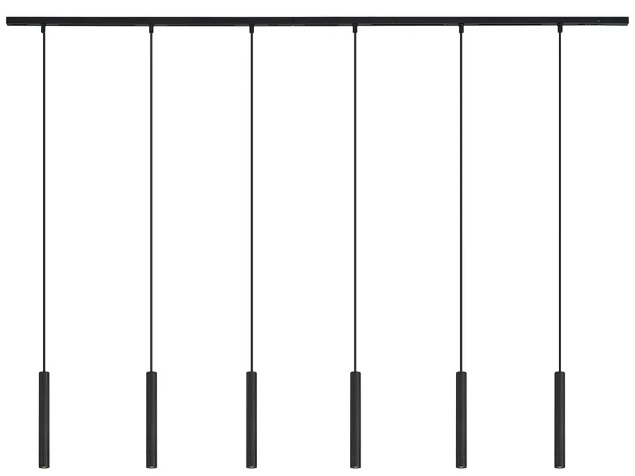 Модерна релсова система за осветление със 6 черни висящи лампи 1-фазна - Slimline Keno