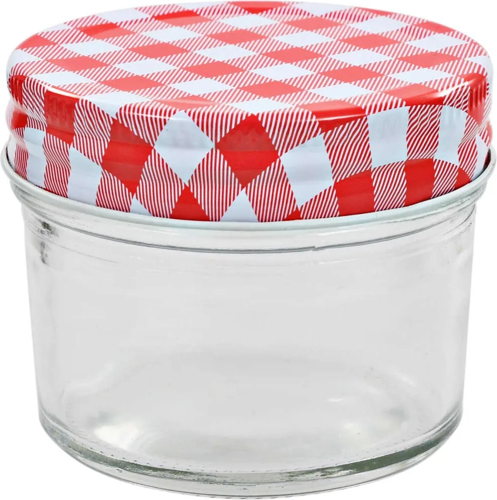 Стъклени буркани за сладко с бяло-червени капачки 24 бр 110 мл Lee