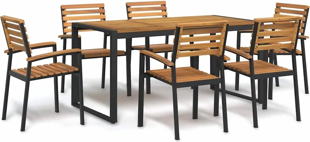 3155409 vidaXL Градински трапезен комплект, 7 части, акация масив и метал