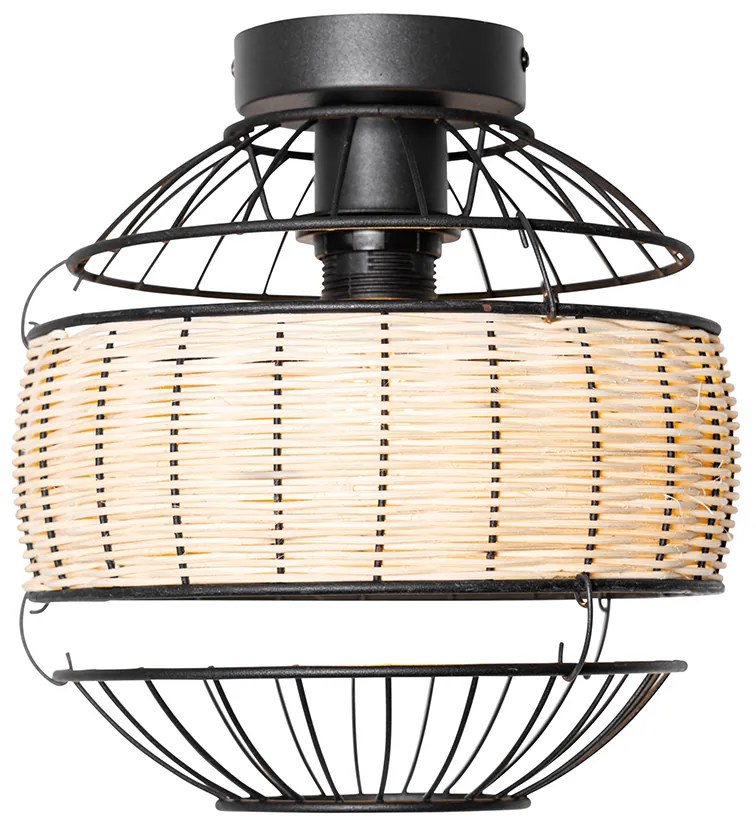 Ориенталски таванен аплик черен с ратан 25 см - Emir