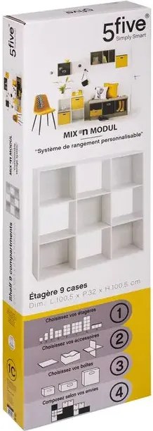 Рафт 5five Mix'n Modul, 9 отделения, MDF, 101x32x101 cm - Дървесен