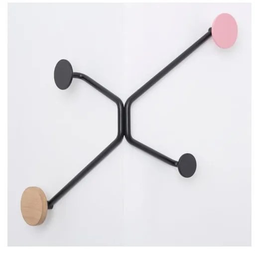 Черна стенна закачалка за външен ъгъл с розов детайл Hook - Gazzda