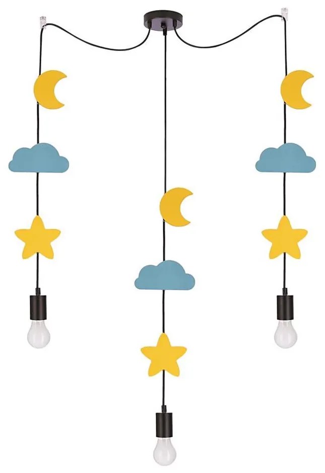 Детски полилей на шнур TRIO 3xE27/20W/230V жълто/синьо