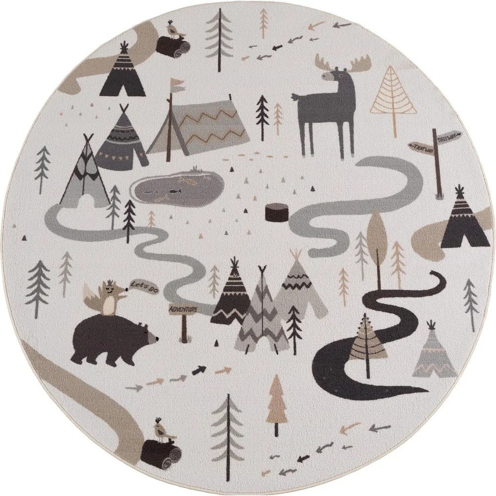 Кремав детски килим подходящ за пране ø120 cm Coco 1135 – Ayyildiz Carpets